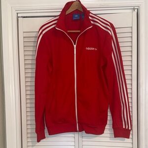 Adidas Red and White Zip-Up Jacket - M